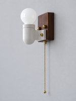 Ceramic and Wood Pull Chain Wall Sconce product detail, lamp off