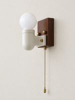 Ceramic and Wood Pull Chain Wall Sconce product detail, lamp off