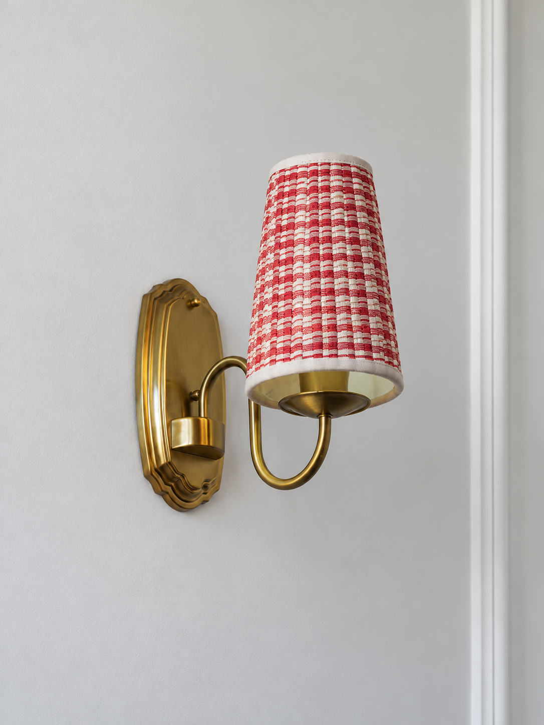 Fabric shade loop wall sconce plaid angle