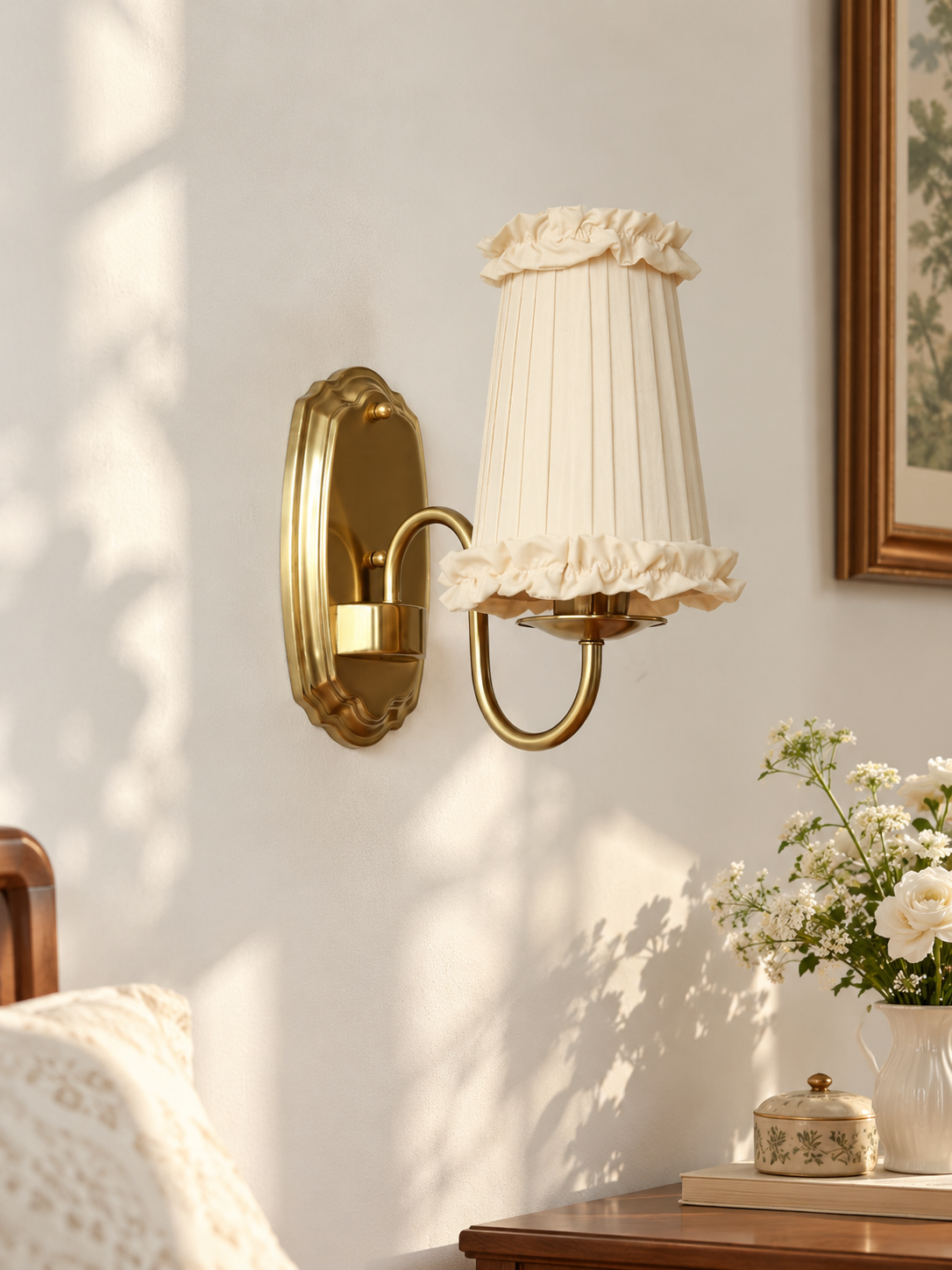Fabric shade loop wall sconce cream scene