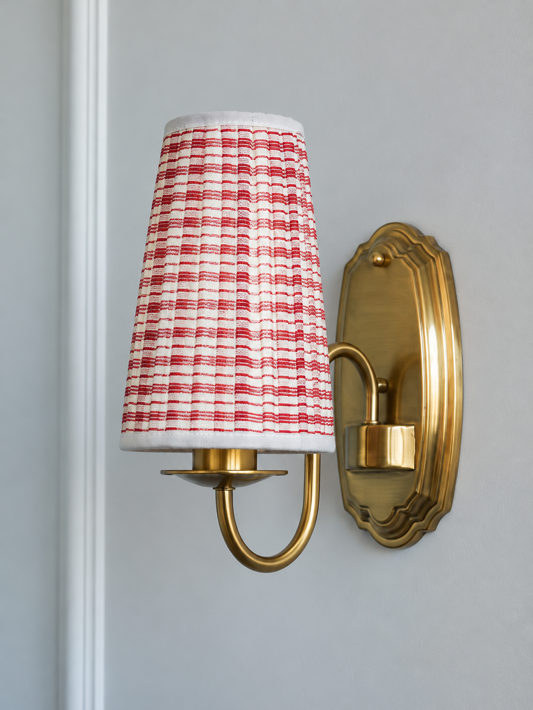 Fabric shade loop wall sconce plaid detail