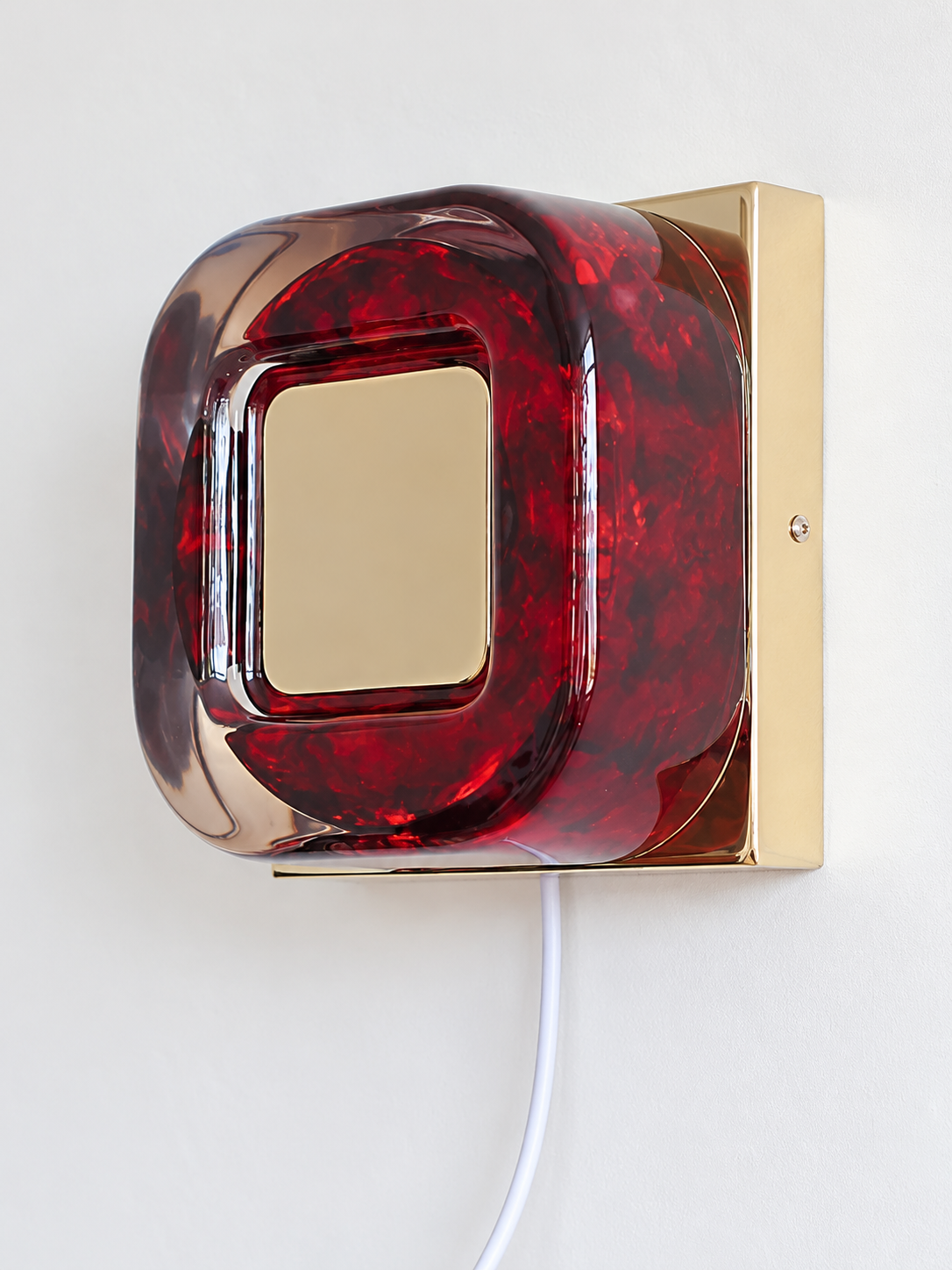 Red resin wall light square gold detail