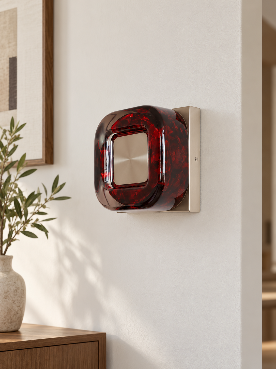 Red resin wall light square nickel scene