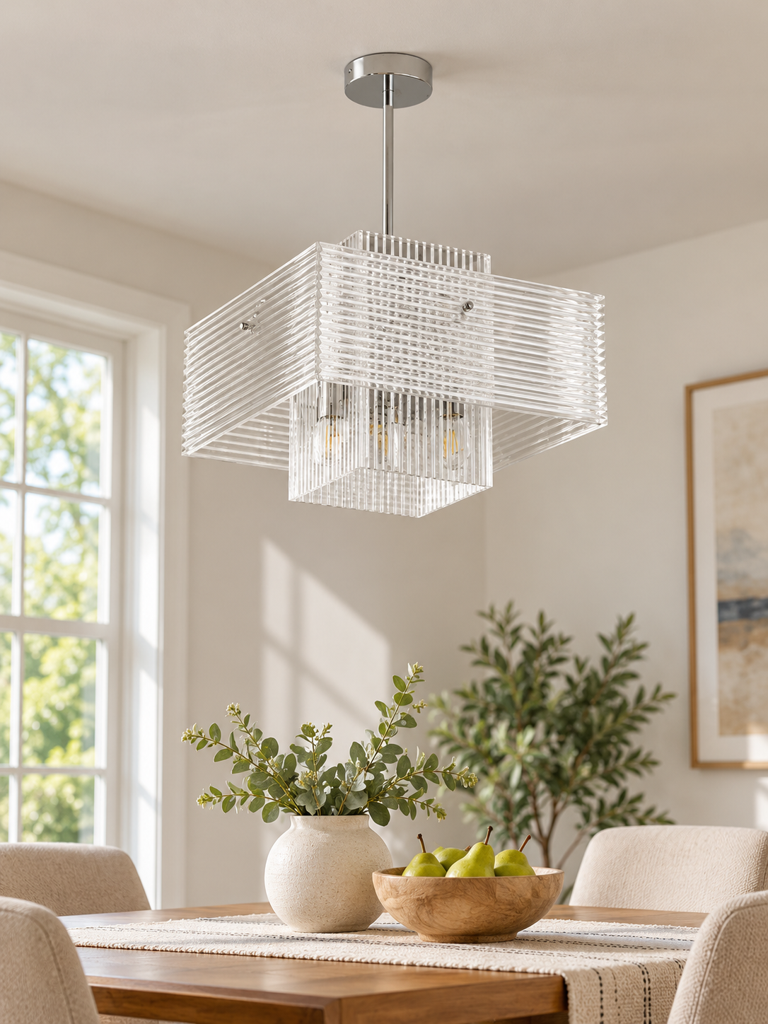 Ribbed acrylic square pendant small hero