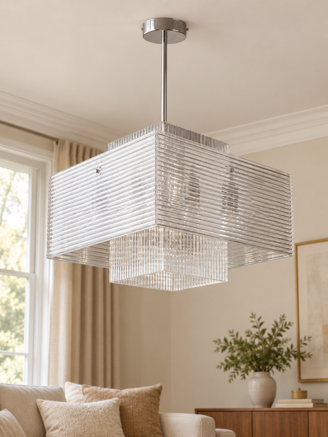 Ribbed acrylic square pendant large scene