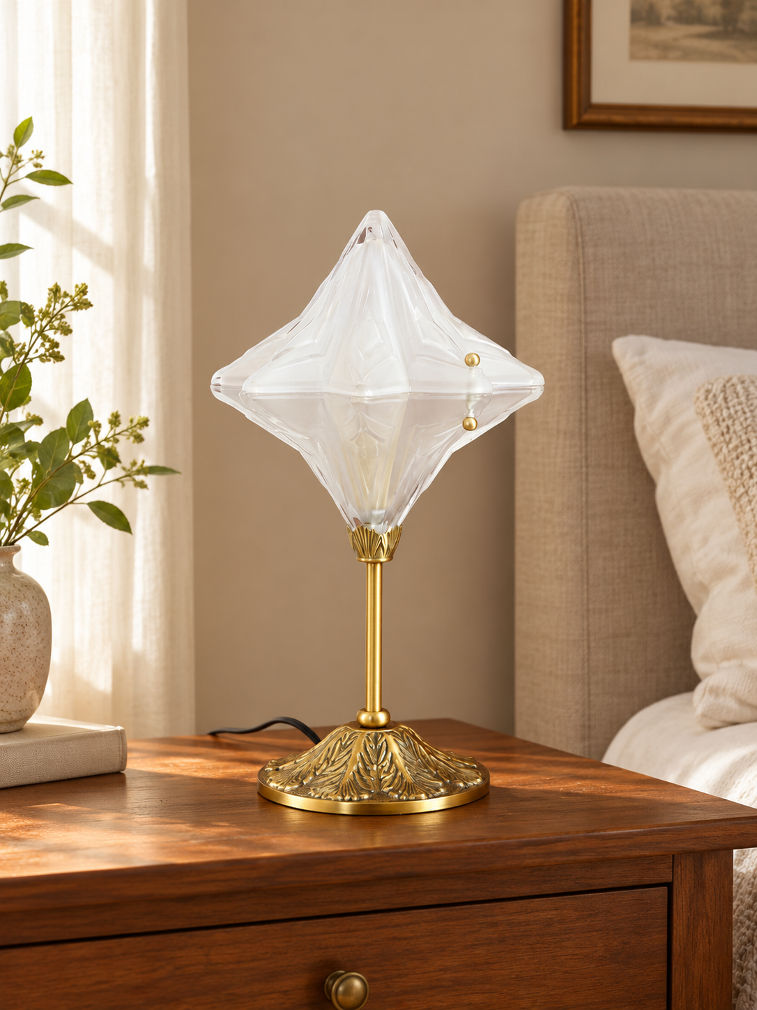 Sculpted glass star table lamp brass hero