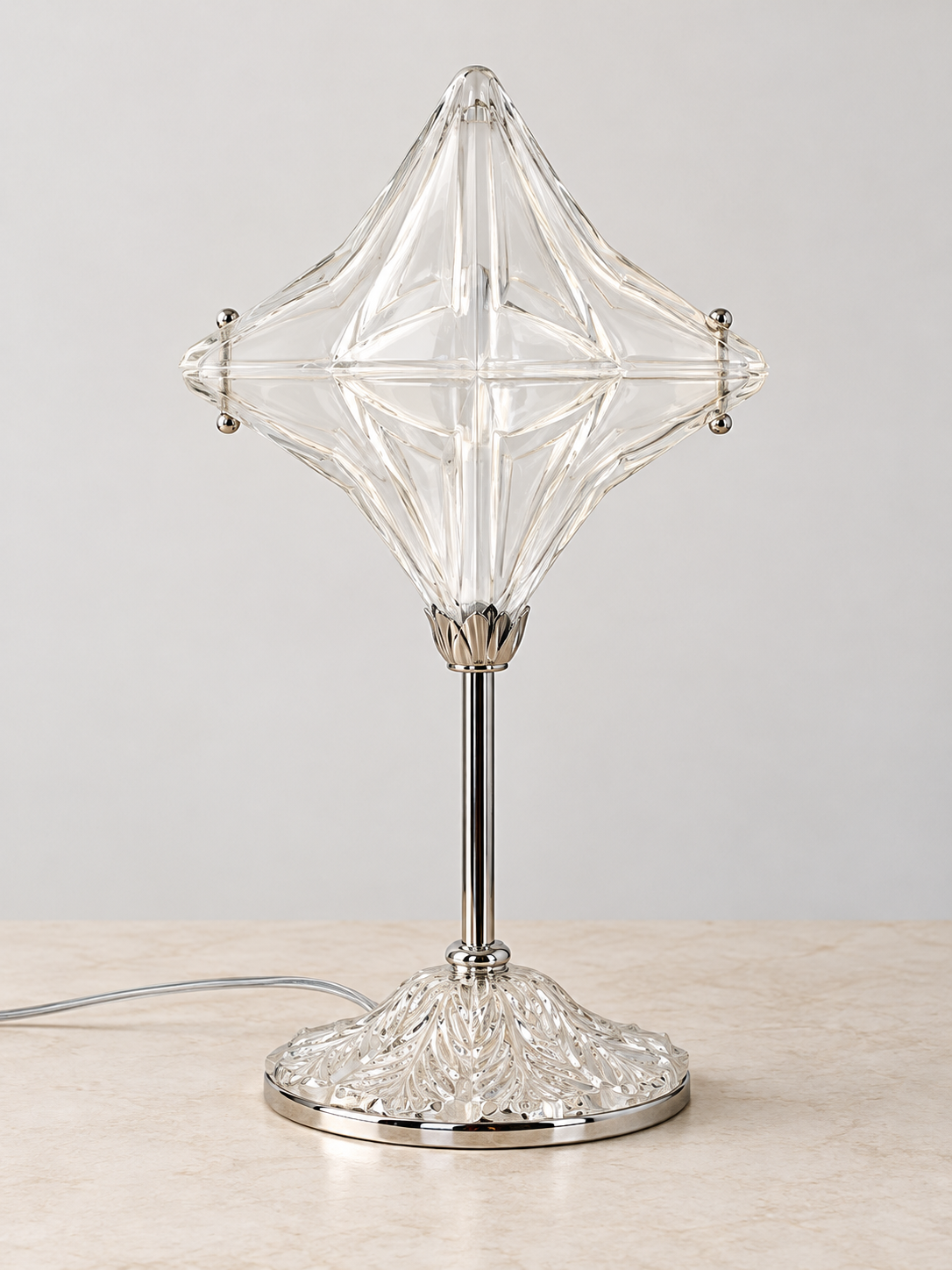Sculpted glass star table lamp silver