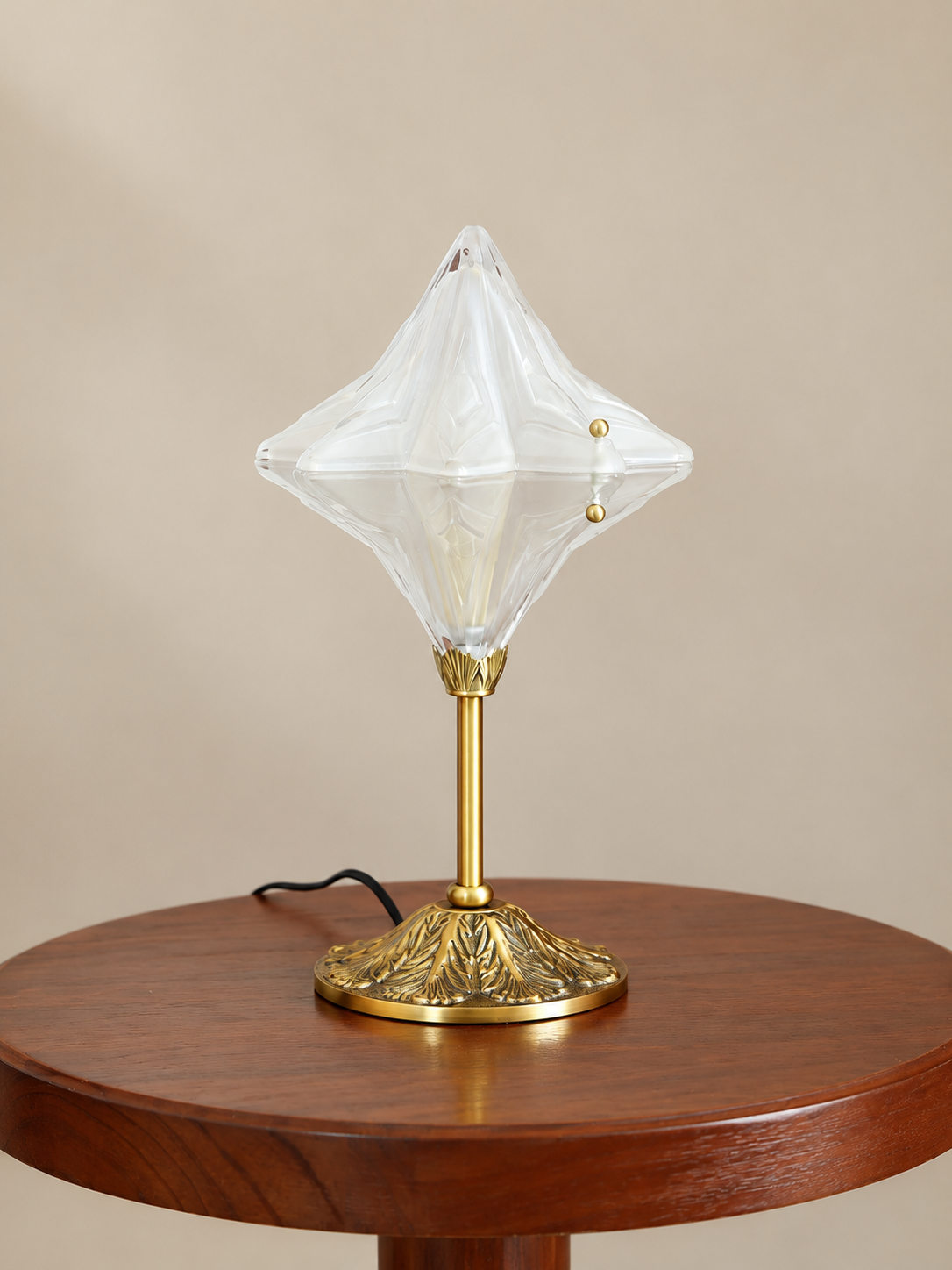 Sculpted glass star table lamp brass studio