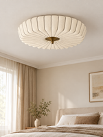 Pleated fabric flush mount ceiling light cream large hero