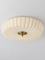 Pleated fabric flush mount ceiling light cream detail