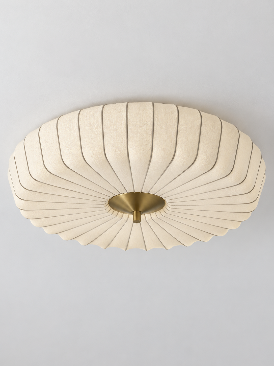 Pleated fabric flush mount ceiling light cream detail