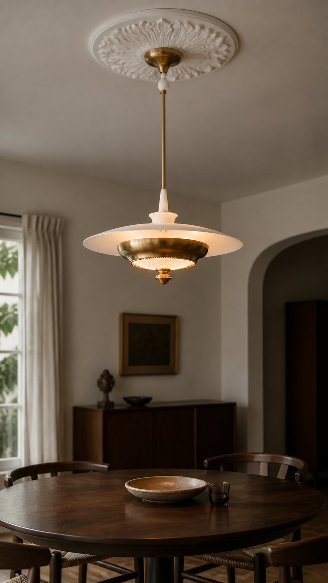 Aurelia Halo pendant light in a French mid-century dining room