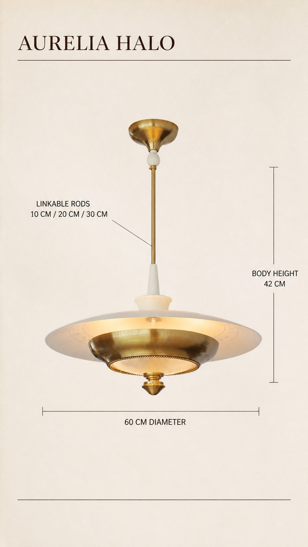 Aurelia Halo pendant dimensions and suspension rod details