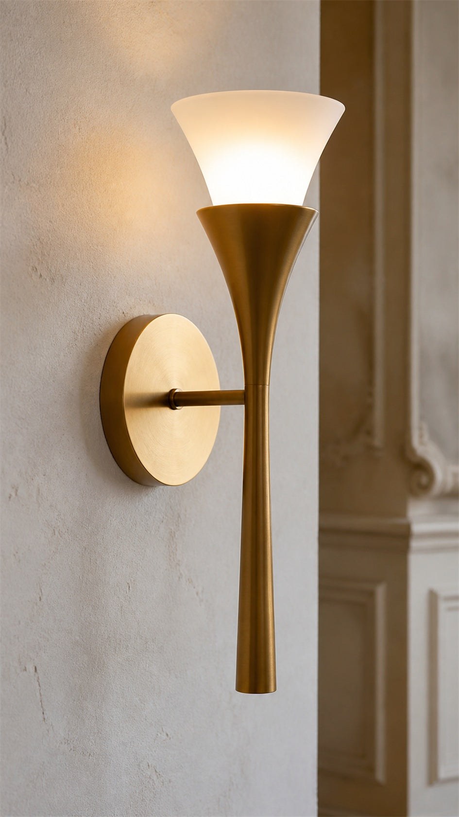 Fleur Nocturne frosted glass and warm brass-tone metal detail