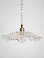 Clear Flower Glass Pendant Light with scalloped glass shade, hardwired version