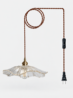 Clear Flower Glass Pendant Light with cord, inline switch and US plug