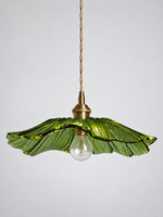 Green Flower Glass Pendant Light with scalloped glass shade, hardwired version