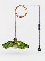 Green Flower Glass Pendant Light with cord, inline switch and US plug