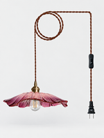 Pink Flower Glass Pendant Light with cord, inline switch and US plug