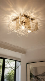 Glass Orbit copper-tone flush-mount ceiling light underside angle