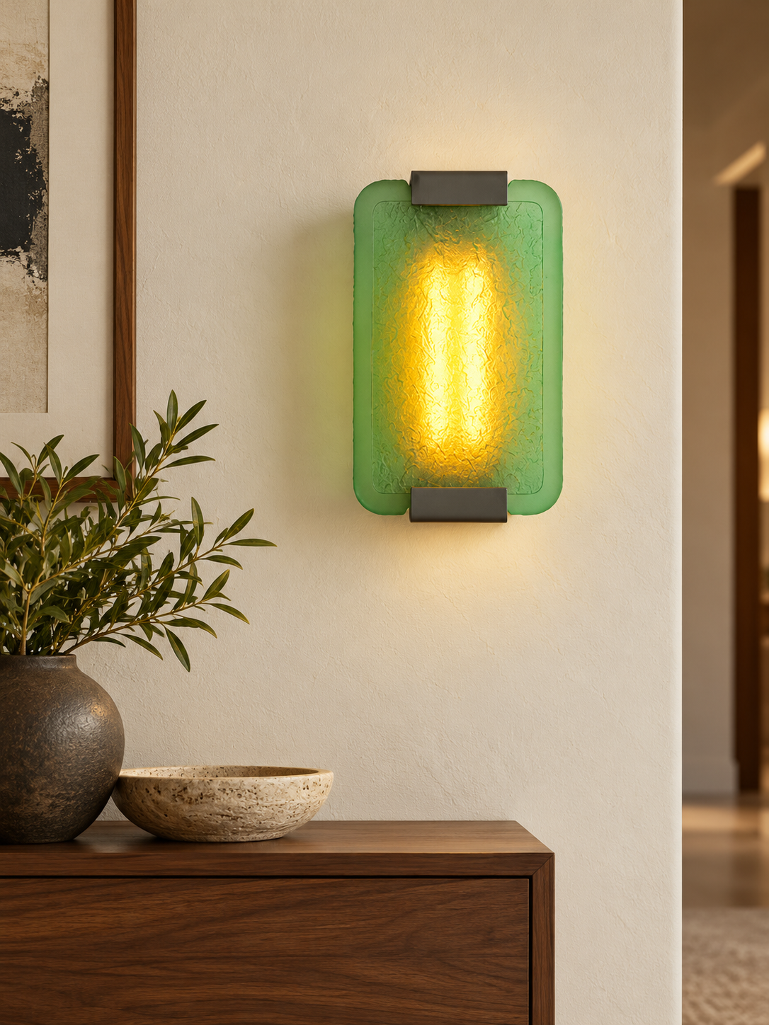 Textured Resin Panel Wall Sconce, Matte Black / Green