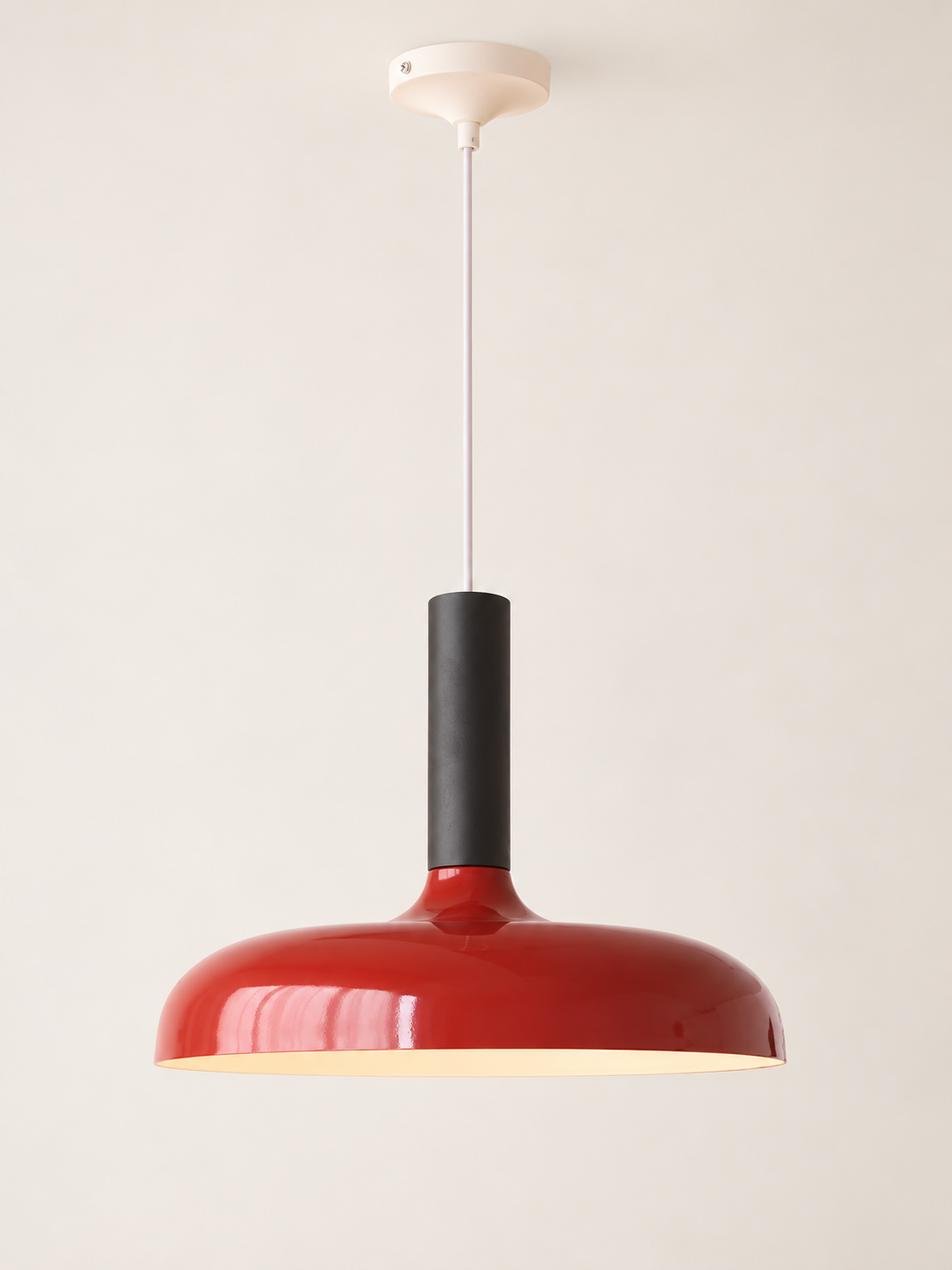 Retro dome pendant, black stem and cherry red shade
