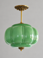 Lobed Glass Lantern Pendant Light, Copper Tone / Green / 36 cm / 10 cm Rod