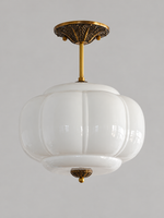 Lobed Glass Lantern Pendant Light, Copper Tone / White / 36 cm / 10 cm Rod