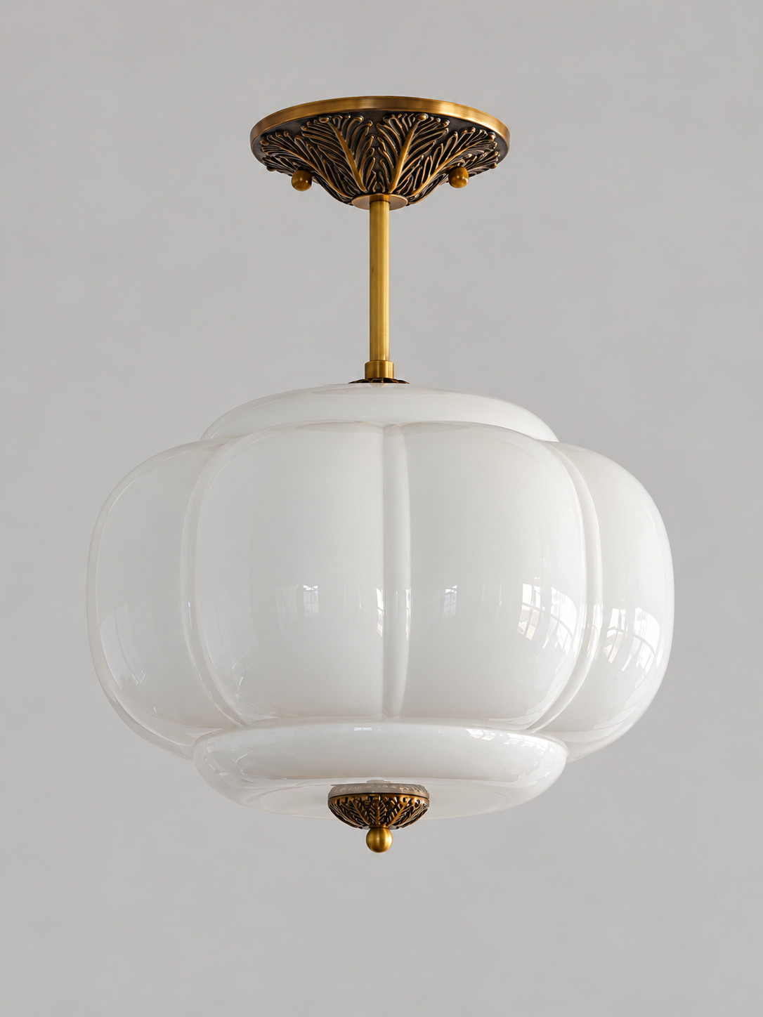 Lobed Glass Lantern Pendant Light, Copper Tone / White / 36 cm / 10 cm Rod