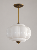 Lobed Glass Lantern Pendant Light, Copper Tone / White / 36 cm / 20 cm Rod