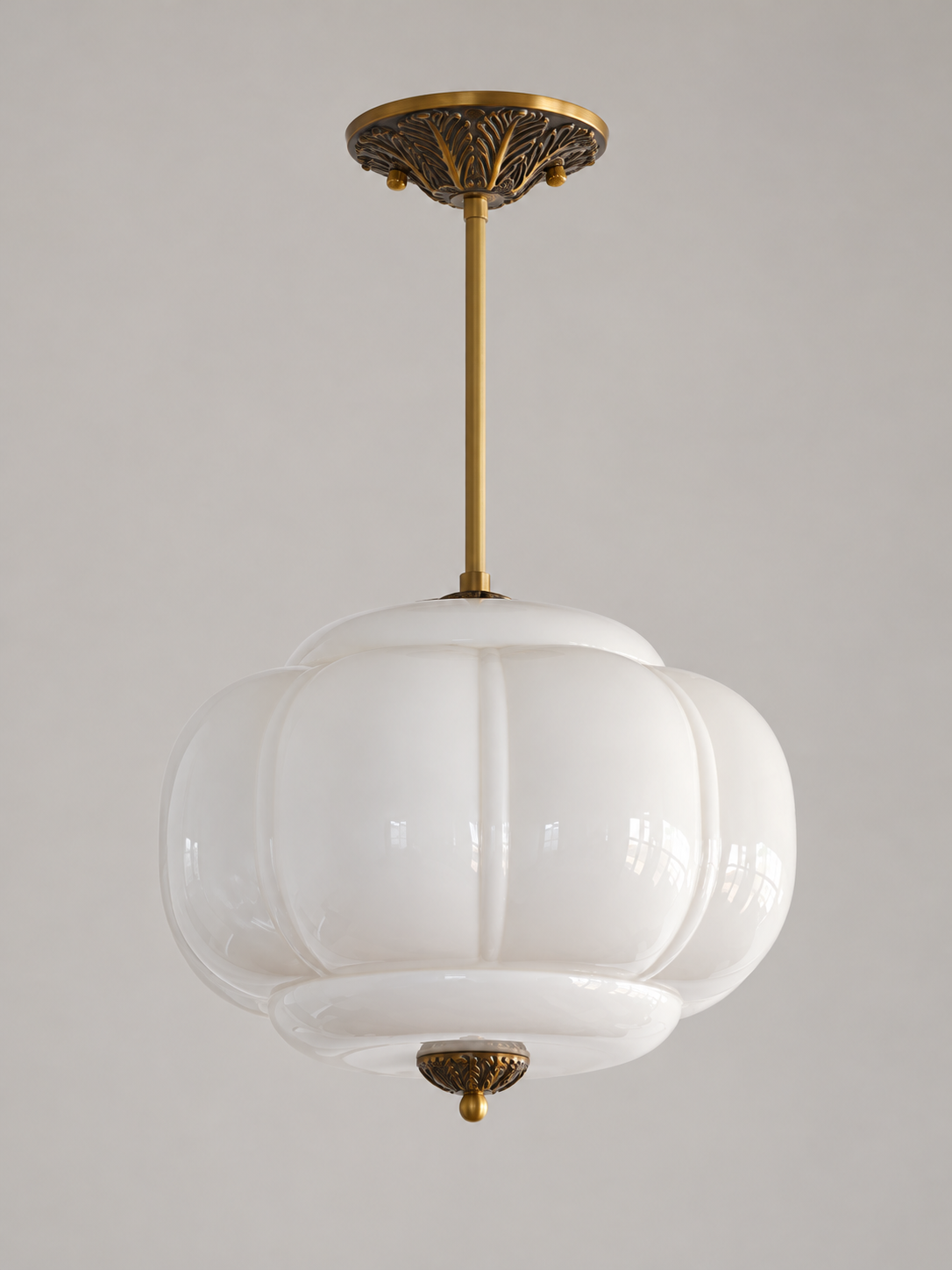 Lobed Glass Lantern Pendant Light, Copper Tone / White / 36 cm / 20 cm Rod