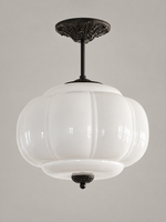Lobed Glass Lantern Pendant Light, Black / White / 36 cm / 10 cm Rod