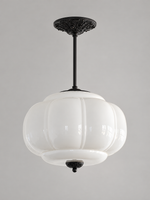 Lobed Glass Lantern Pendant Light, Black / White / 36 cm / 20 cm Rod
