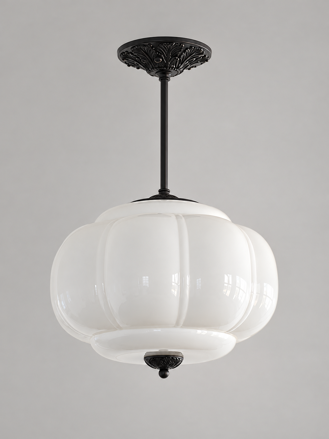 Lobed Glass Lantern Pendant Light, Black / White / 36 cm / 20 cm Rod