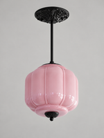 Lobed Glass Lantern Pendant Light, Black / Purple / 24 cm / 20 cm Rod