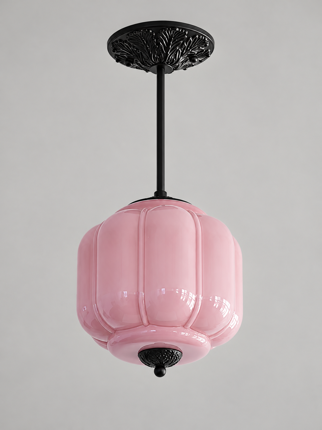 Lobed Glass Lantern Pendant Light, Black / Purple / 24 cm / 20 cm Rod