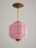 Lobed Glass Lantern Pendant Light, Copper Tone / Purple / 24 cm / 20 cm Rod