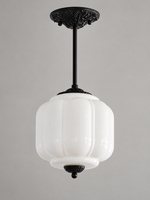 Lobed Glass Lantern Pendant Light, Black / White / 24 cm / 20 cm Rod