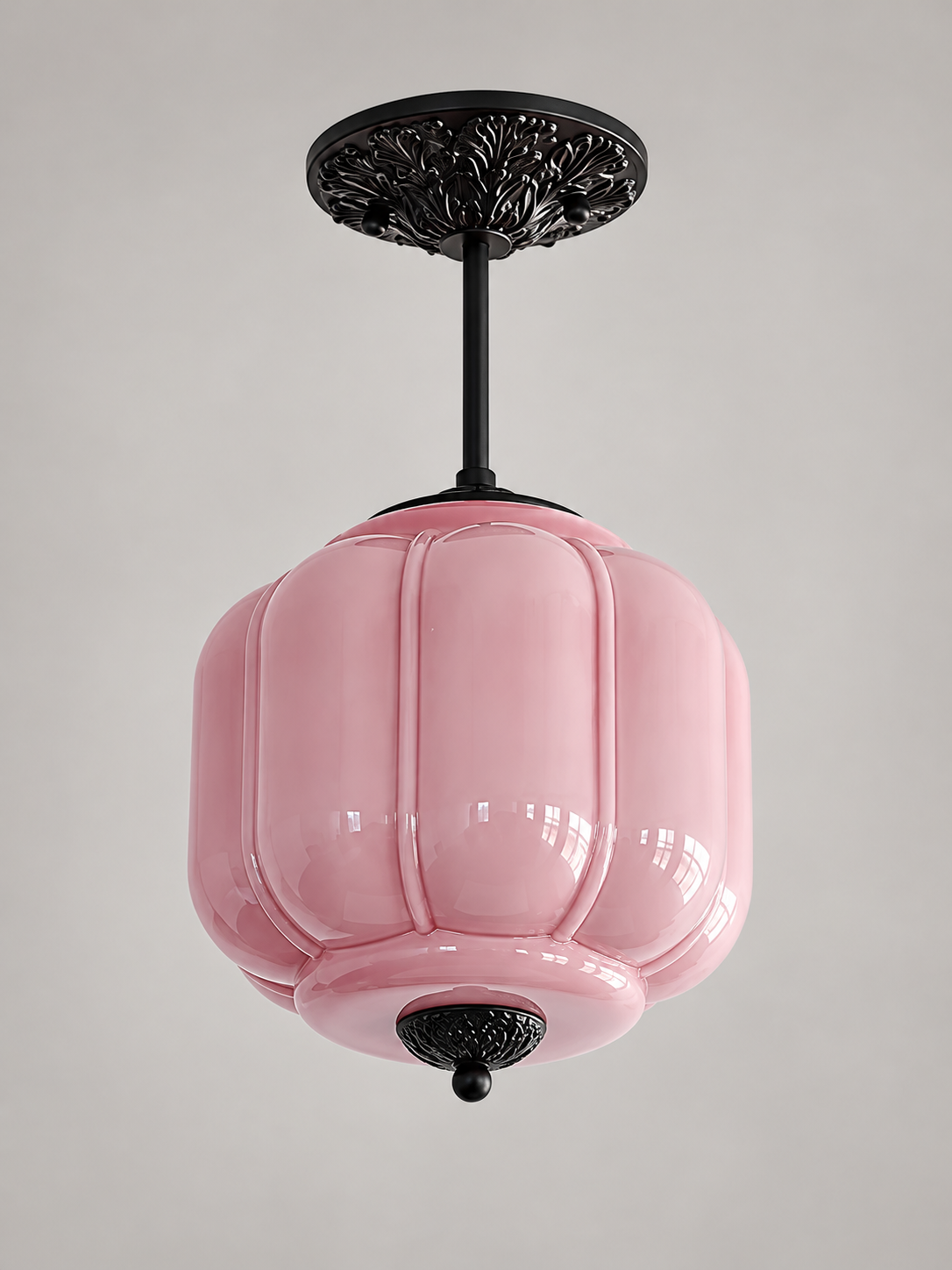 Lobed Glass Lantern Pendant Light, Black / Purple / 24 cm / 10 cm Rod