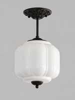Lobed Glass Lantern Pendant Light, Black / White / 24 cm / 10 cm Rod