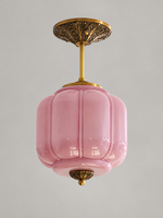 Lobed Glass Lantern Pendant Light, Copper Tone / Purple / 24 cm / 10 cm Rod