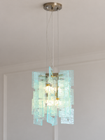 Layered Textured Glass Panel Chandelier, Blue / Square 30 cm
