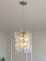 Layered Textured Glass Panel Chandelier, Clear / Square 30 cm