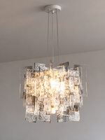 Layered Textured Glass Panel Chandelier, Clear and Smoke Grey / Square 40 cm
