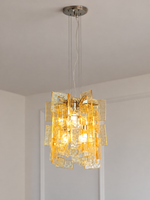 Layered Textured Glass Panel Chandelier, Amber / Square 30 cm