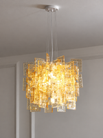 Layered Textured Glass Panel Chandelier, Amber / Square 40 cm