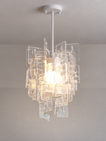 Layered Textured Glass Panel Chandelier, Clear / Round 35 cm