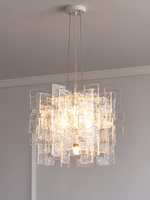 Layered Textured Glass Panel Chandelier, Clear / Square 40 cm