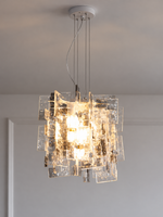Layered Textured Glass Panel Chandelier, Clear and Smoke Grey / Square 36 cm