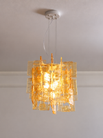 Layered Textured Glass Panel Chandelier, Amber / Square 36 cm
